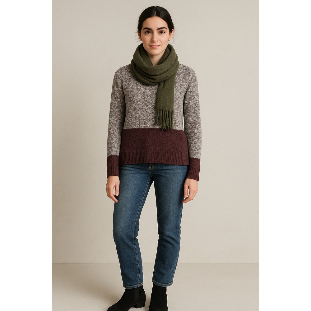 L.L.Bean Cotton Linen Sweater XS Colorblock Knit Cottagecore Preppy‎ Cozy Fall
